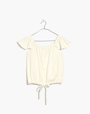 Madewell Texture & Thread Top Sz L Ivory Cotton Off The Shoulder Flutter Sleeve